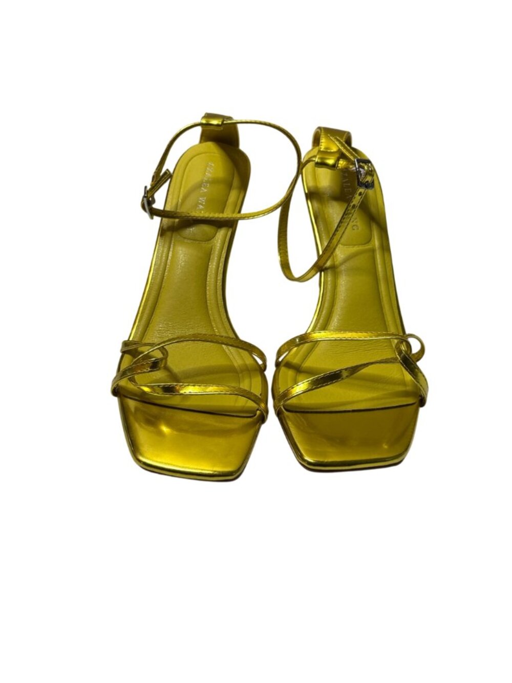 Azalea Wang Gold Metallic Strappy Heels Womens 9 Square Toe Ankle Strap - Picture 2 of 9